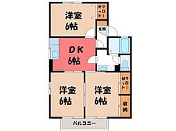 JR東北本線 小山駅 3.2kmの賃貸アパート 2階3DKの間取り