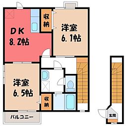 JR水戸線 川島駅 徒歩22分の賃貸アパート 2階2DKの間取り
