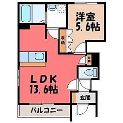 JR東北新幹線 小山駅 5.6kmの賃貸アパート 1階1LDKの間取り