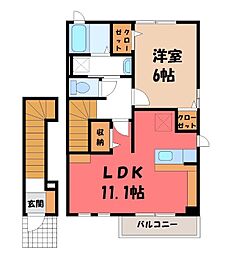 JR水戸線 下館駅 徒歩18分の賃貸アパート 2階1LDKの間取り