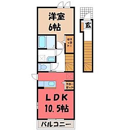 JR水戸線 下館駅 徒歩8分の賃貸アパート 2階1LDKの間取り