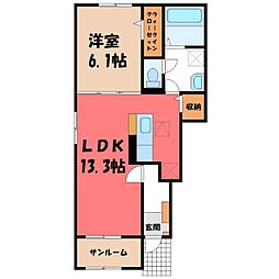 JR水戸線 新治駅 徒歩14分の賃貸アパート 1階1LDKの間取り