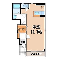 JR水戸線 結城駅 徒歩15分の賃貸アパート 1階ワンルームの間取り