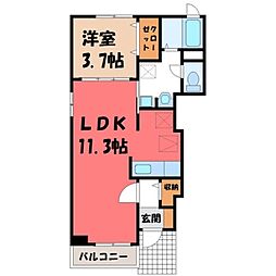 真岡鐵道 下館二高前駅 徒歩5分の賃貸アパート 1階1LDKの間取り