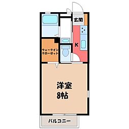 JR水戸線 結城駅 バス10分 カスミ下車 徒歩6分の賃貸アパート 2階1Kの間取り