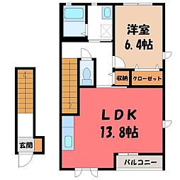 JR水戸線 下館駅 徒歩5分の賃貸アパート 2階1LDKの間取り