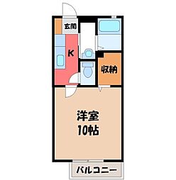 パークハイツB 1Kの間取図画像