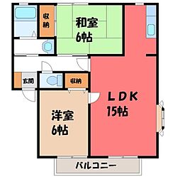 サンガーデン花の木A棟 2LDKの間取図画像