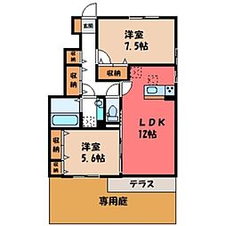 ピーノエヴァラスティングB 2LDKの間取図画像