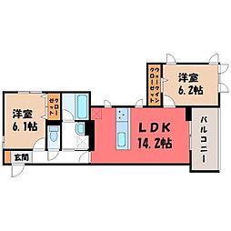 小山市東城南2丁目アパート 2LDKの間取図画像