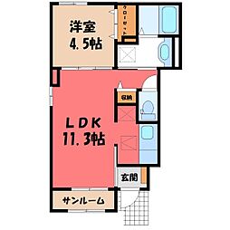 ベルアムールB 1LDKの間取図画像