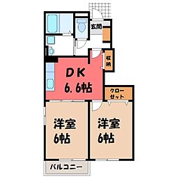 クリスタルガーデンA 2DKの間取図画像