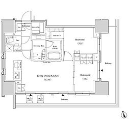 ザ・パークハビオ北千住 10階2LDKの間取り