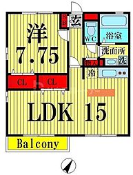 グランディール 2階1LDKの間取り