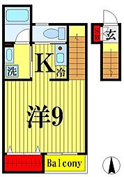 ウィッシュハイツII 2階1Kの間取り