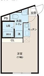 レピュア北千住レジデンスII 1階ワンルームの間取り