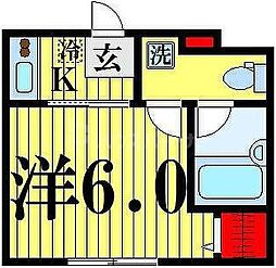 グランシャレー梅島III 1階1Kの間取り