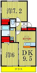 クレールIII 1階2DKの間取り