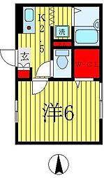 サニーコート野尻 2階1Kの間取り