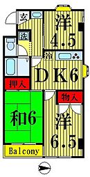 リバシティー1 2階3DKの間取り