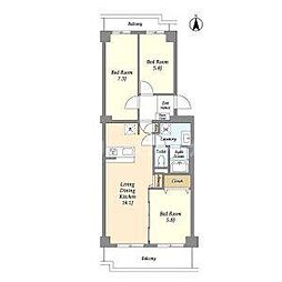 コンフォリア竹ノ塚イースト 6階3LDKの間取り