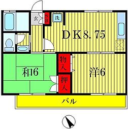 アメニティー8 1階2DKの間取り