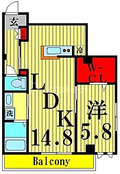 フォレスト　ベベ 2階1LDKの間取り