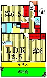 リバーサイドホシノVI 1階2LDKの間取り