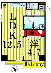 北千住ダイヤモンドマンション 2階1LDKの間取り