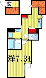 O2レジデンス青井 2階1Kの間取り