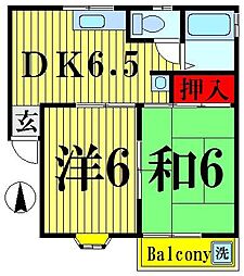 東栄コーポ 2階2DKの間取り