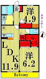 メゾンドメルセデス 3階2SLDKの間取り