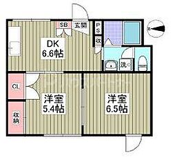 桜井マンション 1階2DKの間取り