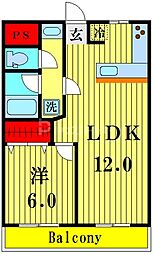 ハピネス市川 1階1LDKの間取り