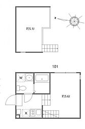 ハーモニーテラス青井XIII ワンルームの間取図画像