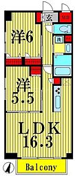 プリムベール新田 2LDKの間取図画像