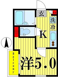 フォレノワール 1Kの間取図画像