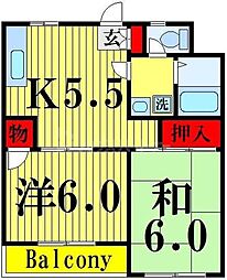 サンヴェール関原 2DKの間取図画像