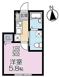 グランシャレー千住旭町 1Kの間取図画像