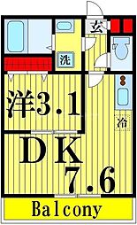 LACRAS舎人 1DKの間取図画像