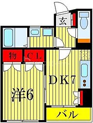 ポポラーレイワイ 1DKの間取図画像