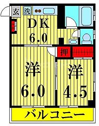 エレガンスマンション 2DKの間取図画像