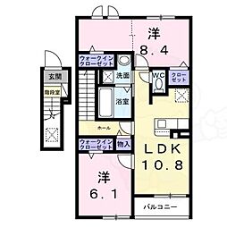 カリーノ2 2階2LDKの間取り