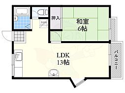 サニーハイツ六条 1階1LDKの間取り