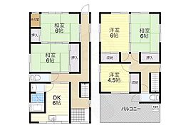 JR桜井線 京終駅 徒歩18分の賃貸一戸建て 1階5DKの間取り