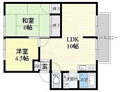 フローラ東坂 2LDKの間取図画像
