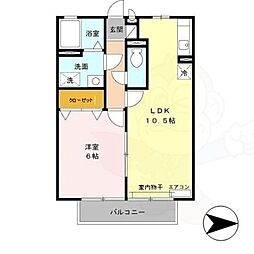 JR桜井線 京終駅 徒歩17分の賃貸アパート 2階1LDKの間取り