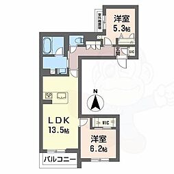 グラン　フェリシア 3階2LDKの間取り