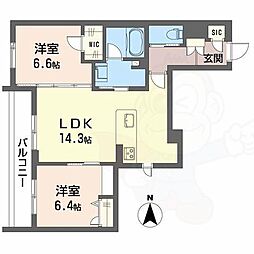 シャーメゾン　やすらぎ 2階2LDKの間取り