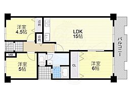 グランドパレス学園前D棟 2階3LDKの間取り